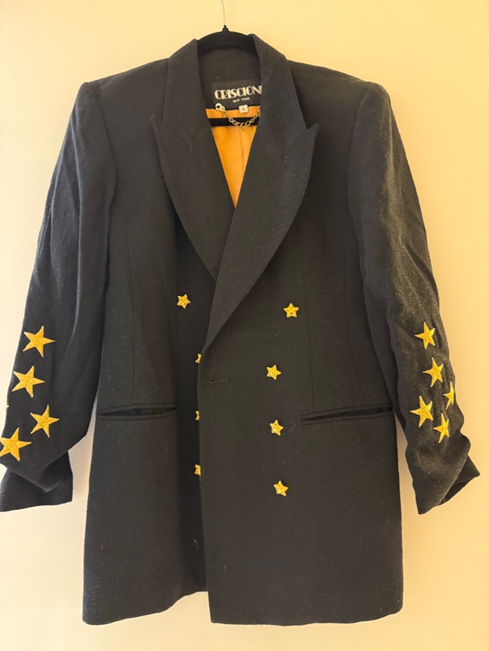 CRISCIONE Black Double-Breasted Blazer with Gold Star Accents